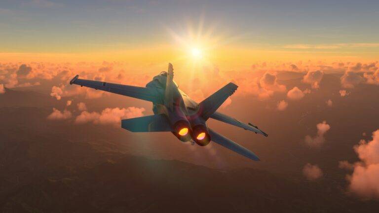 Military Aircraft Flying Over The Clouds In Amazing Sunset